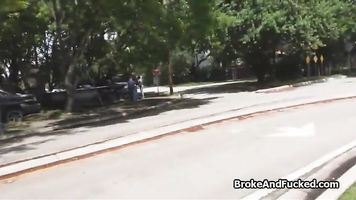 Sex on stairs with broke perky teen