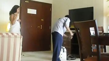 Flashing room service boy