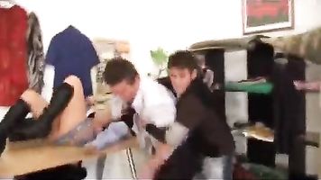 The saleswoman is too sexy and a guy decides to fuck her