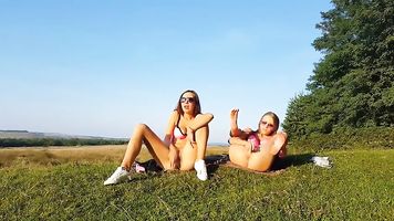 dildoing together for an outdoor orgasm